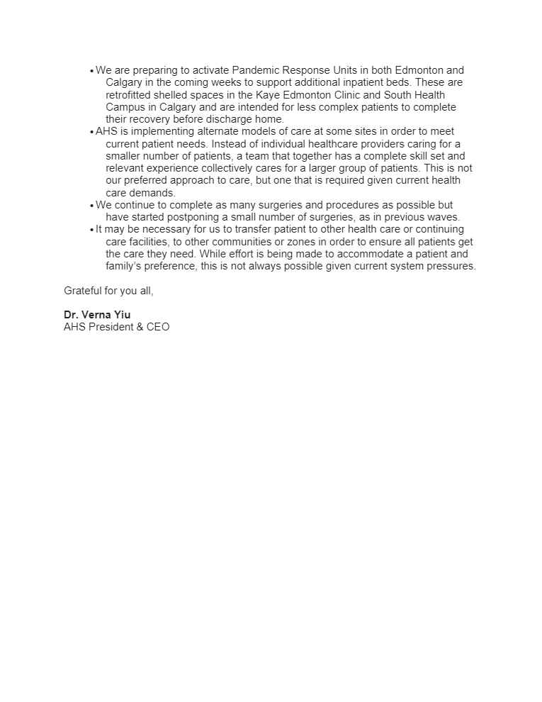 PfParks's tweet photo. Some desperately needed transparency and support from our AHS leaders. Thank you @dryiu_verna for letting the frontline HCWs know that you understand how difficult the times are in our acute care facilities. We still have some difficult days ahead for Albertans. @AHS_media https://t.co/5HBPxEFn3J