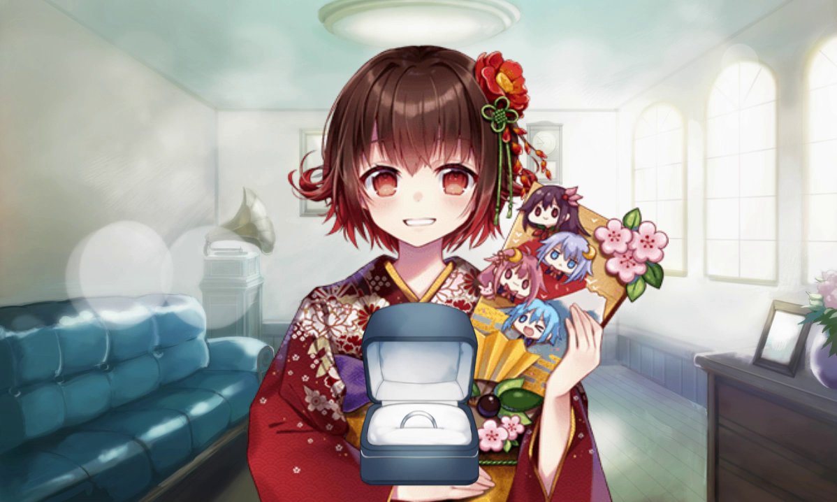艦これ「晴れ着姿のうちに赤城(戊)と睦月に指輪をわたしました #艦これ 」|ニッカのイラスト