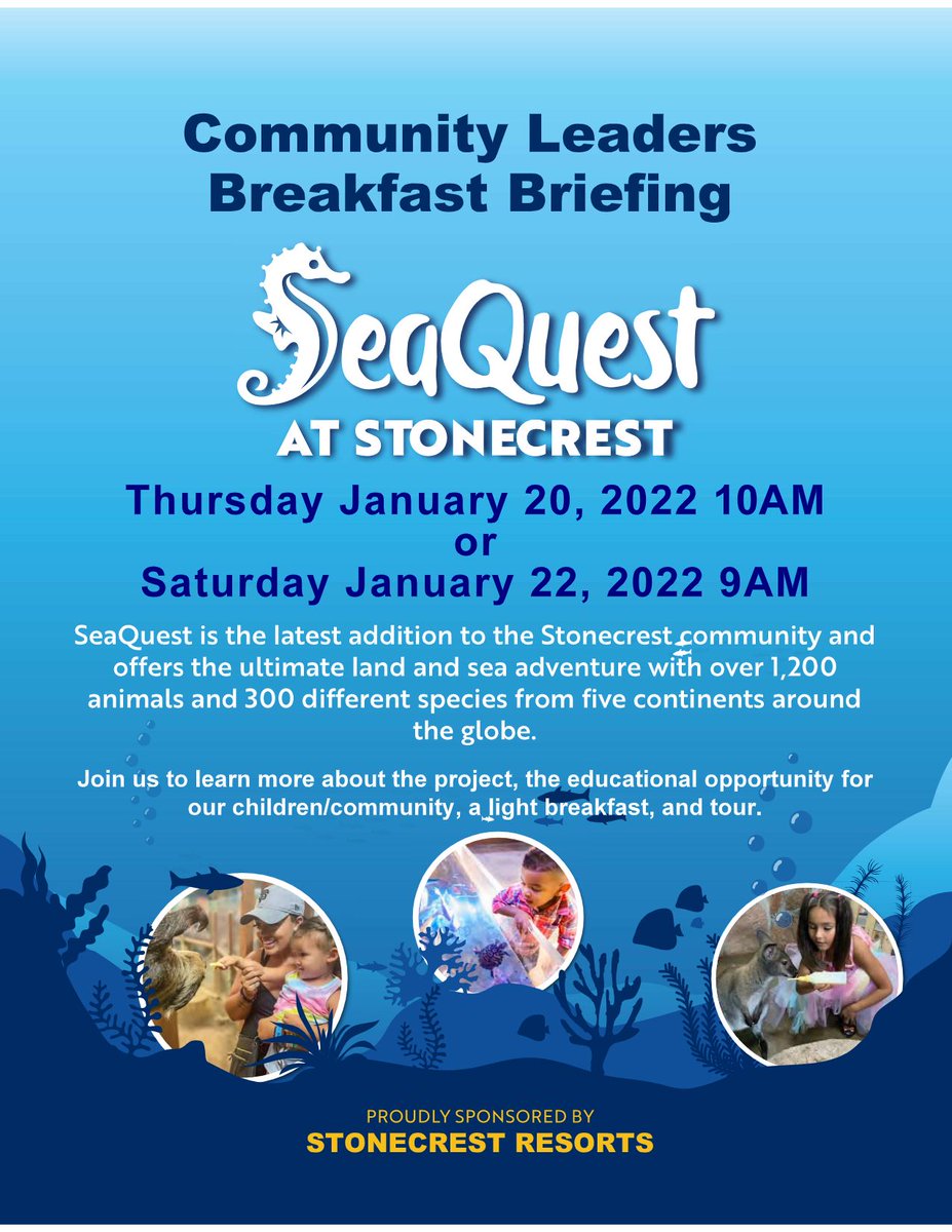 StonecrestRSRT's tweet photo. You're Invited To SeaQuest For A Community Briefing &amp; Private Tour - https://t.co/RnVZGKa7PI https://t.co/5Hzy1bkRwI