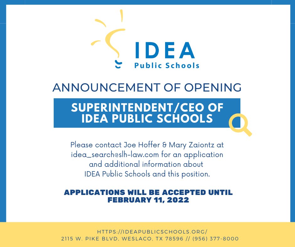 Dale_Chu's tweet photo. Edujob alert: Superintendent/CEO of @IDEAschools. This is a great opportunity to lead a growing organization that currently serves nearly 75,000 students in 137 schools across TX, LA, &amp; FL (soon to be in OH &amp; AR too!). 

Deadline to apply is February 11th: https://t.co/Jbk8TYtajE https://t.co/Feocp18TV0