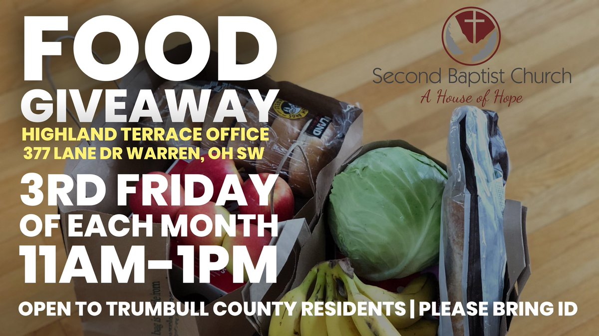 PastorToddJ's tweet photo. Food Giveaway tomorrow!
1) Spread the word!
2) Consider volunteering. We need volunteers beginning at 9:30am
3) PRAY for our volunteers and that each person who receives food also experiences the love of God through this outreach. 
#ThisIsMinistry #JoinUs #SBCWarren #AHouseOfHope https://t.co/d8OZXAEvW2
