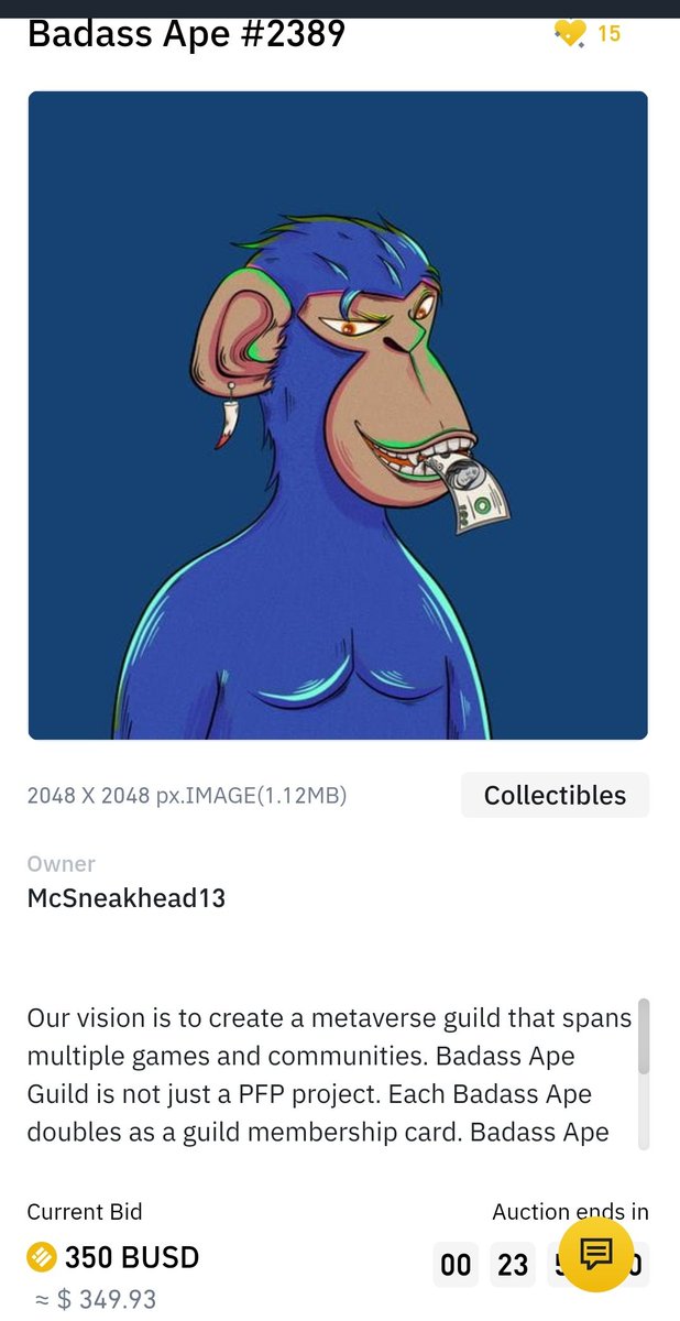 MSneakhead13's tweet photo. My @ApeBadass Badass Ape #2389 Has Just Been Put Up For A 24hr Auction On @TheBinanceNFT Starting At Less Than The Floor Price 👀🐵⏳️ #BadassApeGuild #NFTs #NFT #NFTCommunity #NFTCollection #nftcollector #BinanceNFT #Binance #binancenfts https://t.co/L3K5LESbGk