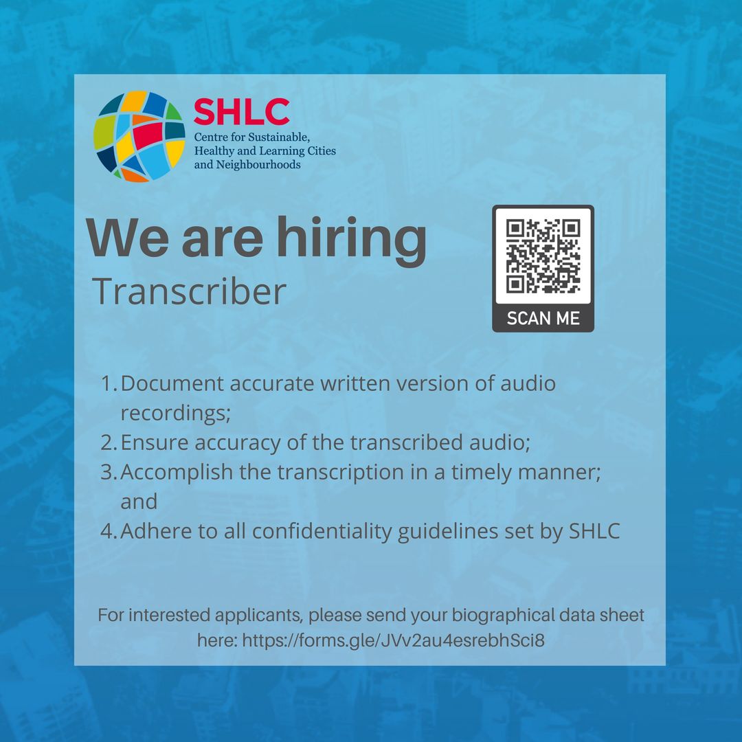 SHLC Philippines is hiring for transcribers. 
For interested applicants, please submit your biographical data sheet here: forms.gle/JVv2au4esrebhS…
#SHLCPH
#hiringtranscriber