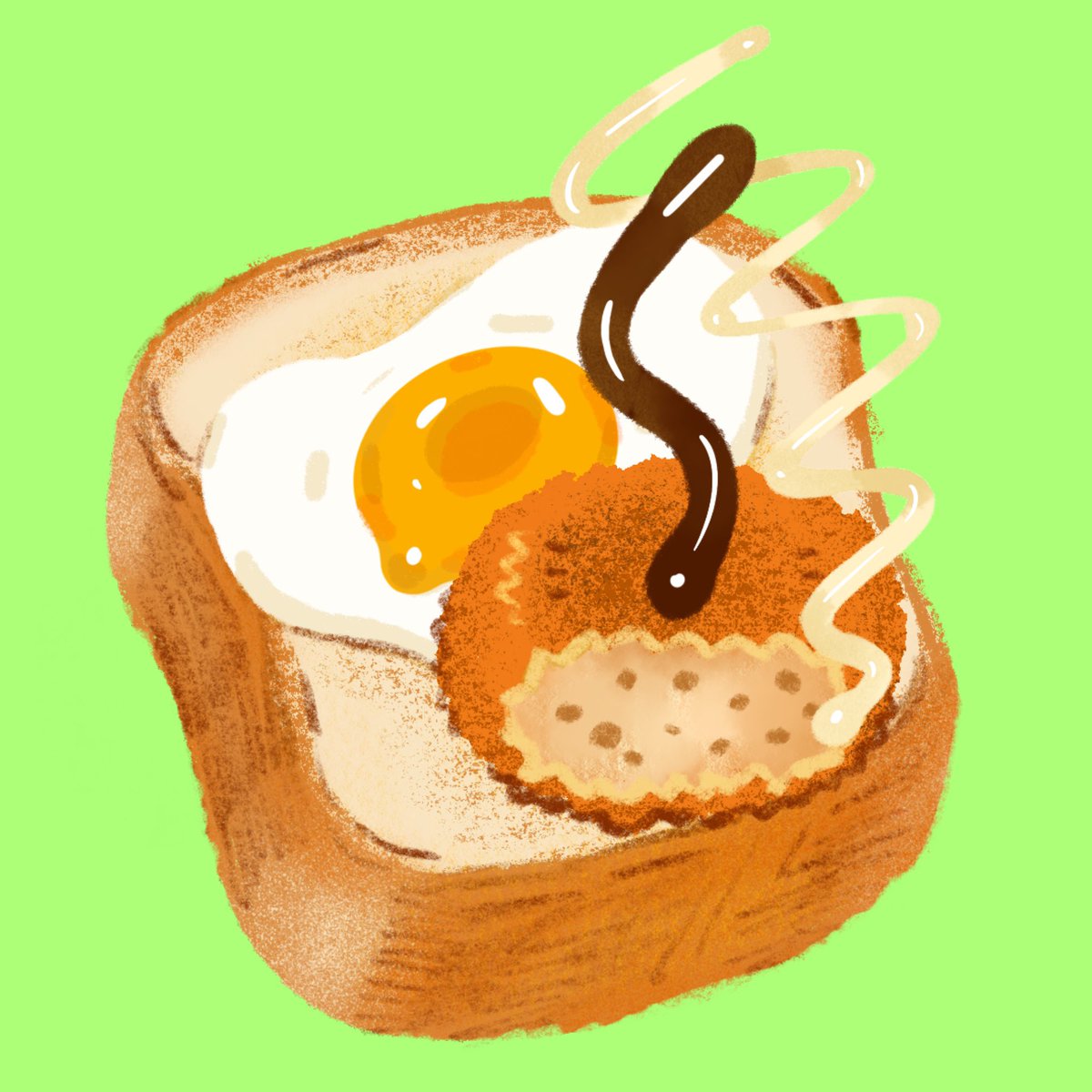 food focus food egg (food) fried egg no humans simple background green background  illustration images