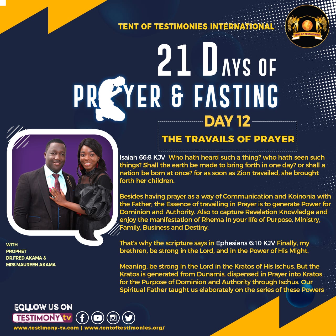 Tent Of Testimonies Ministries International On Twitter: "Day 12: Travails  Of Prayer We Are On Day 12 Of Prayer And Fasting. See The Prayer Points For  The Day. Https://T.co/Kxi5A49Wyq" / Twitter