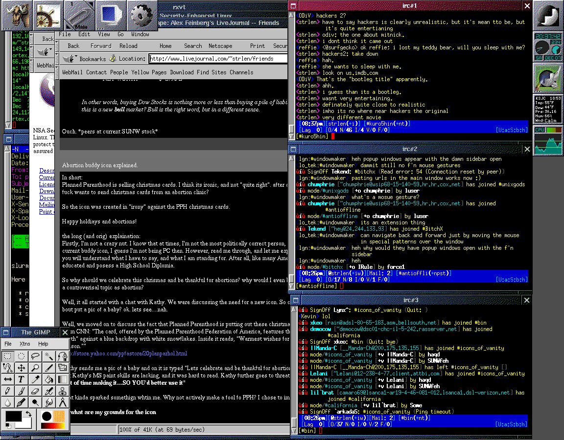 strlen's tweet photo. Found X11 screenshots I took on my various UNIX (Irix, Linux, Free/Net BSD, Solaris) machines ~20 years ago. /cc @lusis as it features #windowmaker on EFNet! https://t.co/g6e9CLKzil