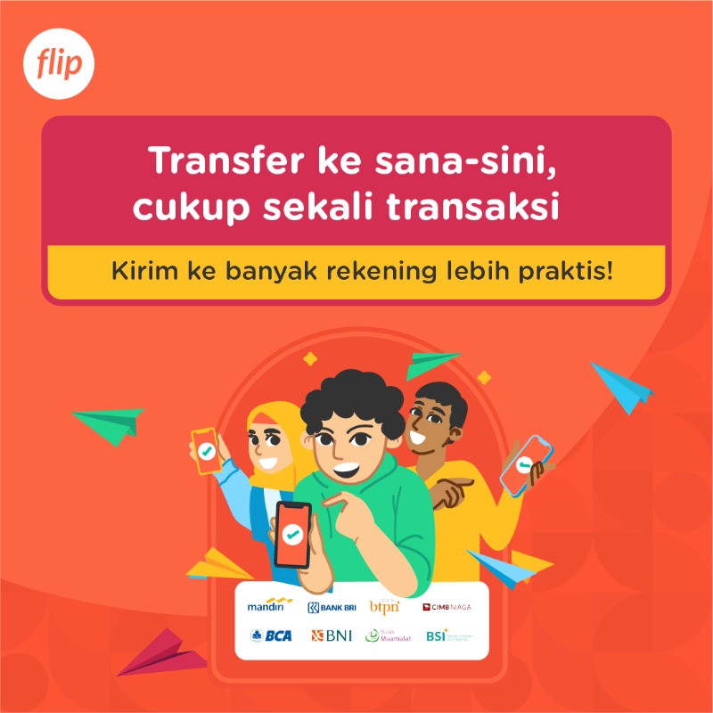 flip_id's tweet photo. Aku tiap gajian:
Transfer uang ke orang tua ✅
Transfer ke ibu kosan ✅
Transfer ke rekening investasi ✅
Kalo pake Flip, bisa transfer ke semua cuma dengan 1 transaksi. 

Cobain sekarang 👍

#FlipBuatSemua