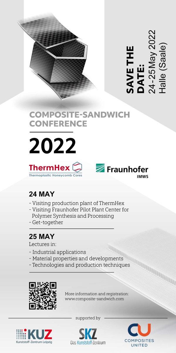The announcement that our conference is now planned for May has led to a surge in registrations! We are very much looking forward to seeing you soon! The programme will be published shortly - again a mix of lectures from economy and science! #composites #CSC22 #honeyombs #IMWS