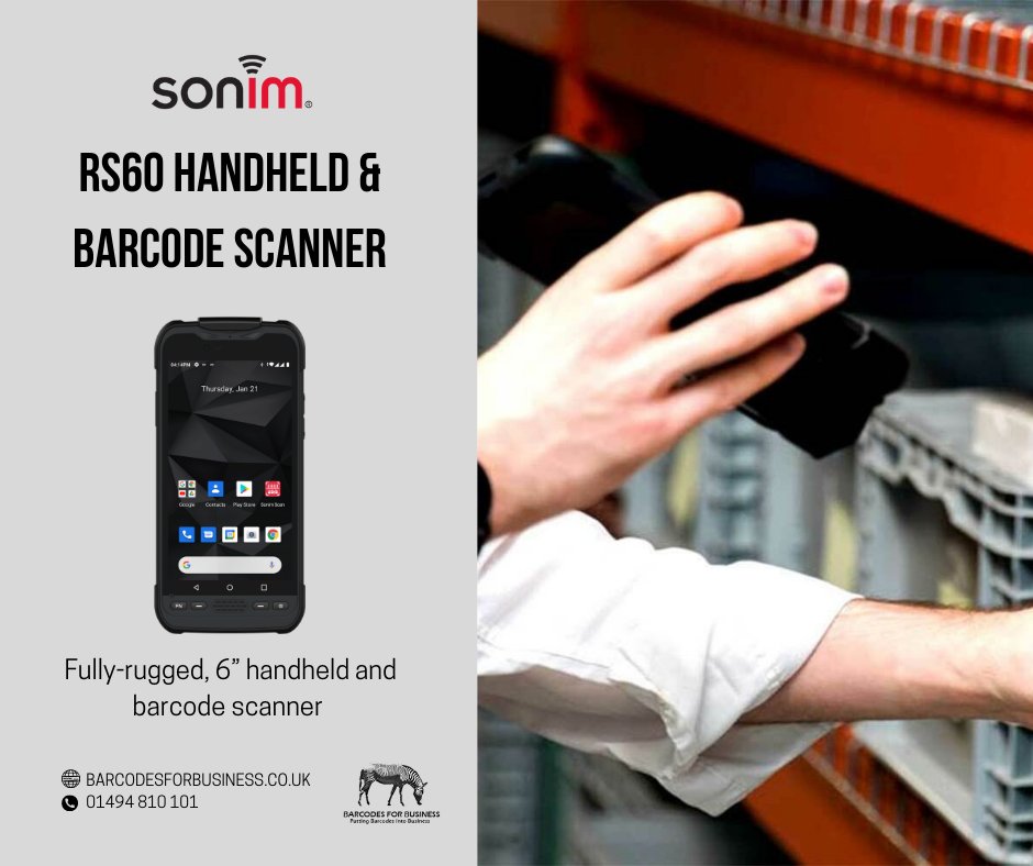 barcodes4bus's tweet image. Visit barcodesforbusiness.co.uk/product/rs60-h… or call 01494 810 101 for more information.

#SonimRS60 #RS60 #handheldbarcodescanner #barcodescanner #handheldscanner #handheldcomputer #warehouses #manufacturing #transportation #logistics #hardwaresolution