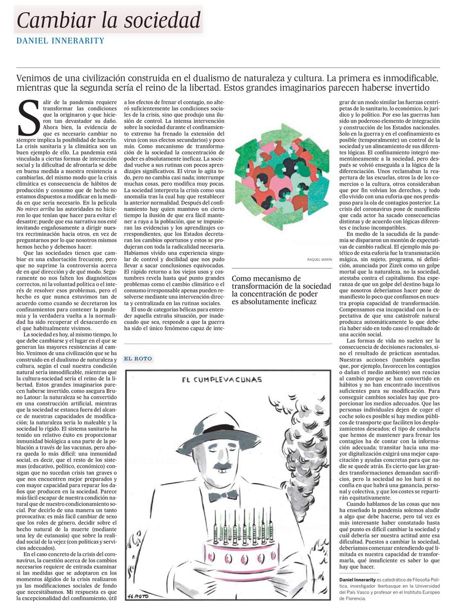 daniInnerarity's tweet photo. Hoy me planteo en @el_pais por qué es tan difícil cambiar aquellas circunstancias sociales que son la causa de nuestras crisis. https://t.co/87AlHo1Zhm