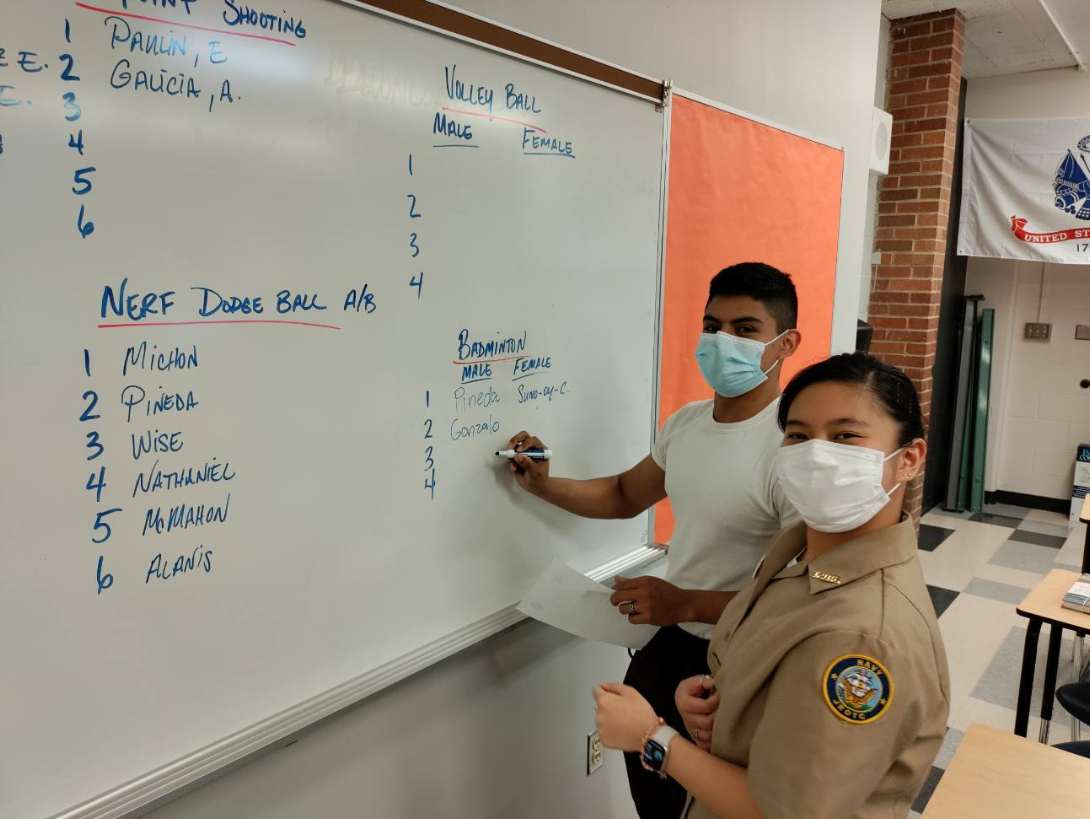 RickoverNavalHS's tweet photo. PT Team plans out their team line-ups for their upcoming competition! How cool is it that nerf dodgeball is an event? #NJROTC #PTteam @ChiPubSchools @JrotcCps https://t.co/eagS9BPdJ2