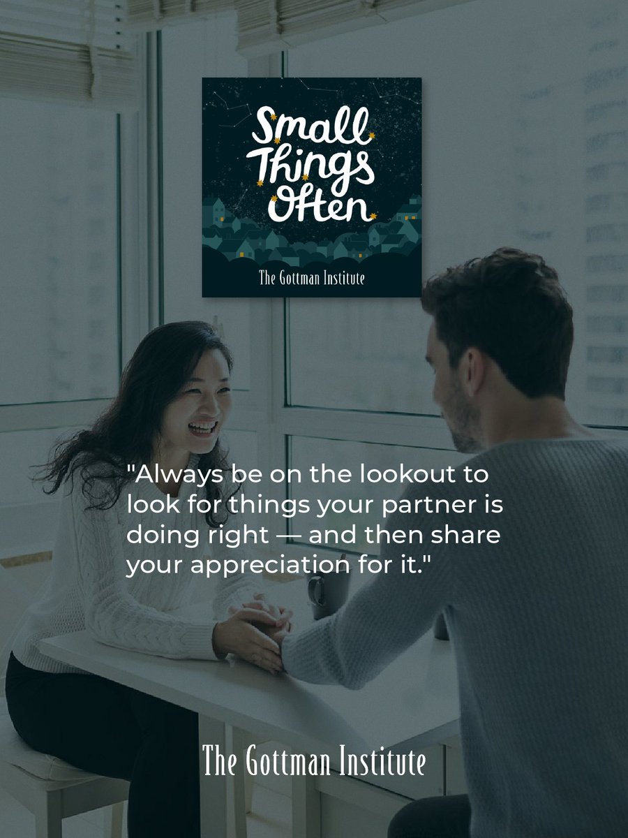 GottmanInst's tweet photo. Has life become so hectic that youβve put your relationship on the back burner? On #SmallThingsOften, hear ways to get back on track by sharing fondness and admiration: https://t.co/icf1Us5kJ6 https://t.co/M4kIfmxwqY