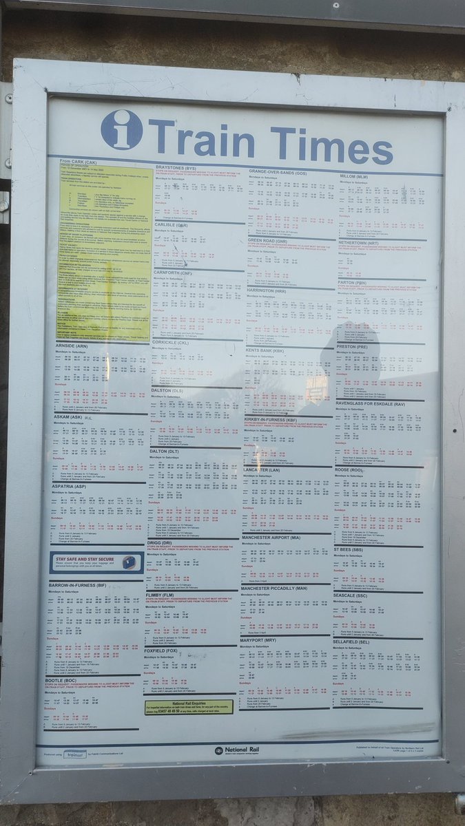 Hey <a href="/northernassist/">NORTHERN 🚆</a> #cark station timetable is missing #cark train times - what's going on?