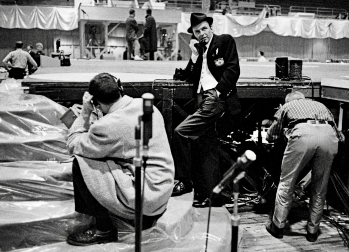 Frank Sinatra at rehearsal for JFK inaugural gala, 1961:     #Stock