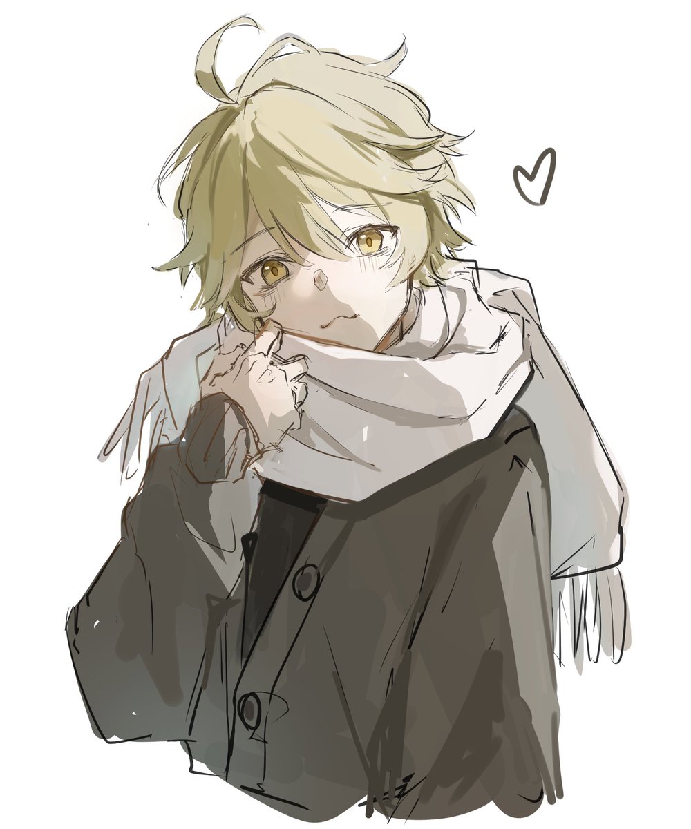 aether (genshin impact) 1boy male focus yellow eyes scarf blonde hair solo simple background  illustration images