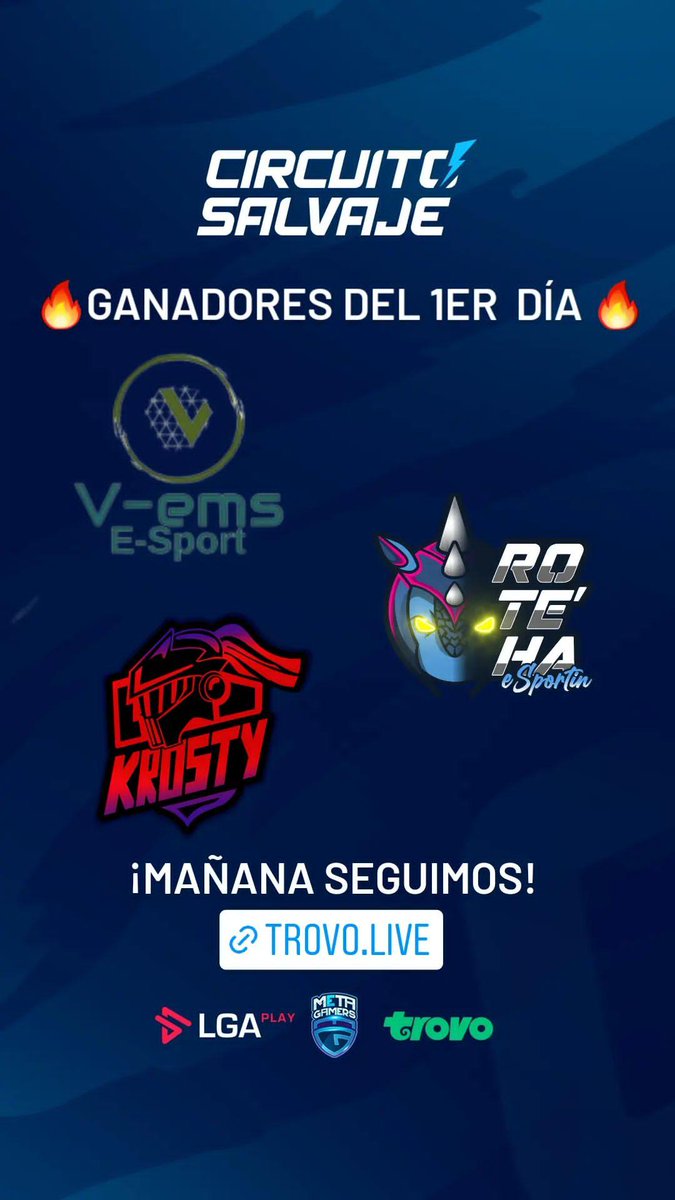 Espectacular primer día del #circuitosalvaje 🔥

Aquí están los ganadores de esta 1era jornada pero mañana seguimos😜🏆

trovo.live/lgaplay