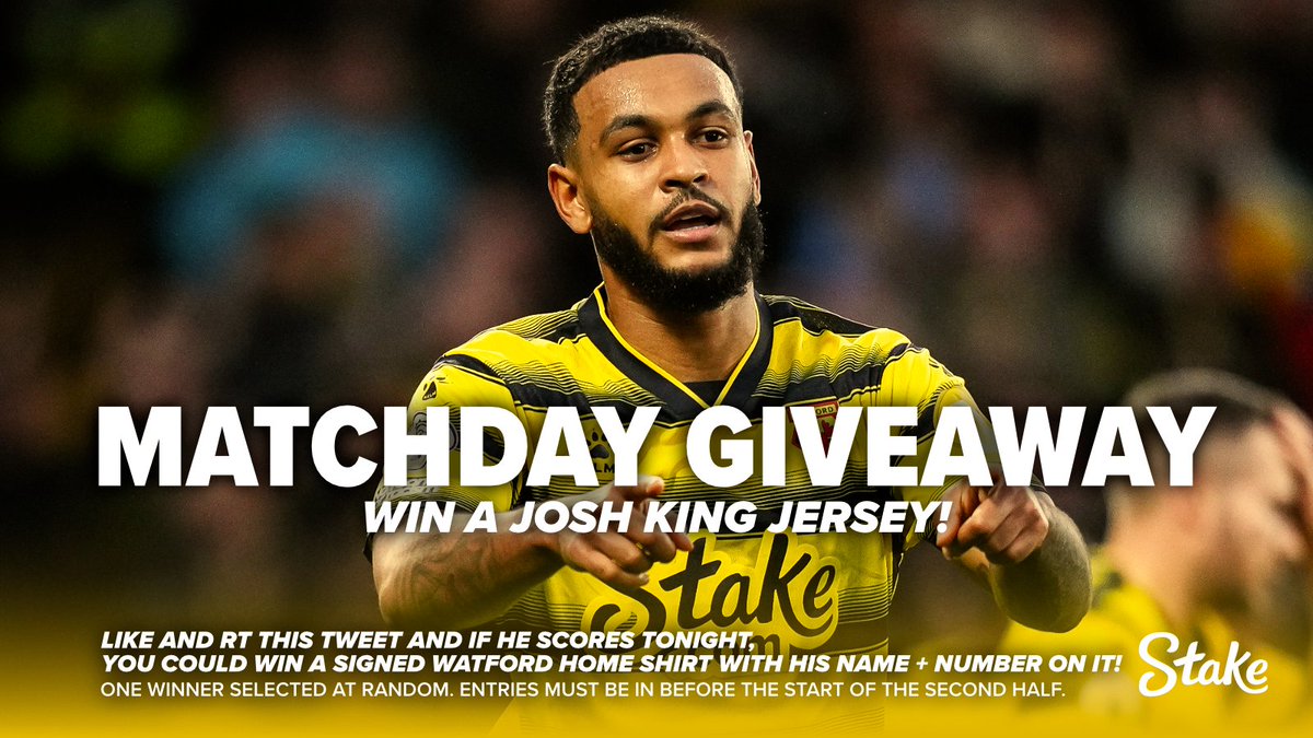 Stake.com (@stake) on Twitter photo Let's try this again ๐
Want to win a signed Josh King <a href="/WatfordFC/">Watford Football Club</a> shirt? ๐
Like and RT this tweet and if he scores tonight in #WATNOR we'll give one away to one lucky user! ๐
Good luck ๐ Let's try this again ๐
Want to win a signed Josh King <a href="/WatfordFC/">Watford Football Club</a> shirt? ๐
Like and RT this tweet and if he scores tonight in #WATNOR we'll give one away to one lucky user! ๐
Good luck ๐