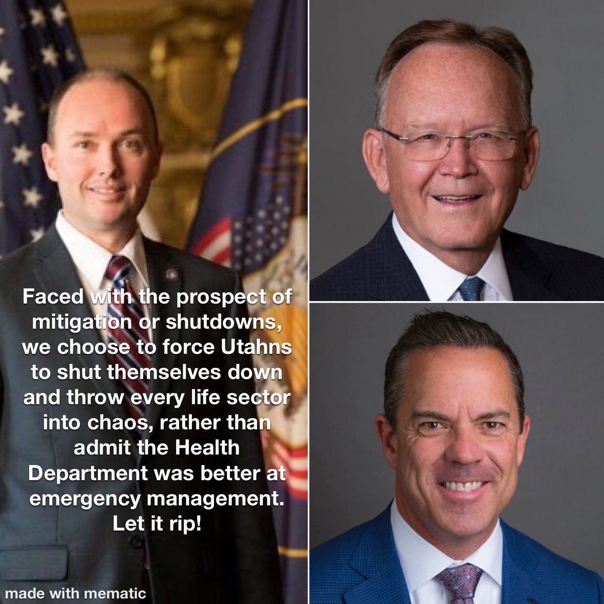 AnotherMasker's tweet photo. @EpiEllie Now that we’ve met, I will use your perspective to drive my #Utah point home. Why take emergency powers away from health department officials with expertise and let partisan politicians decide if mitigation is warranted? To put the shutdowns on households and cause chaos. #utpol https://t.co/dsSYTYdA65