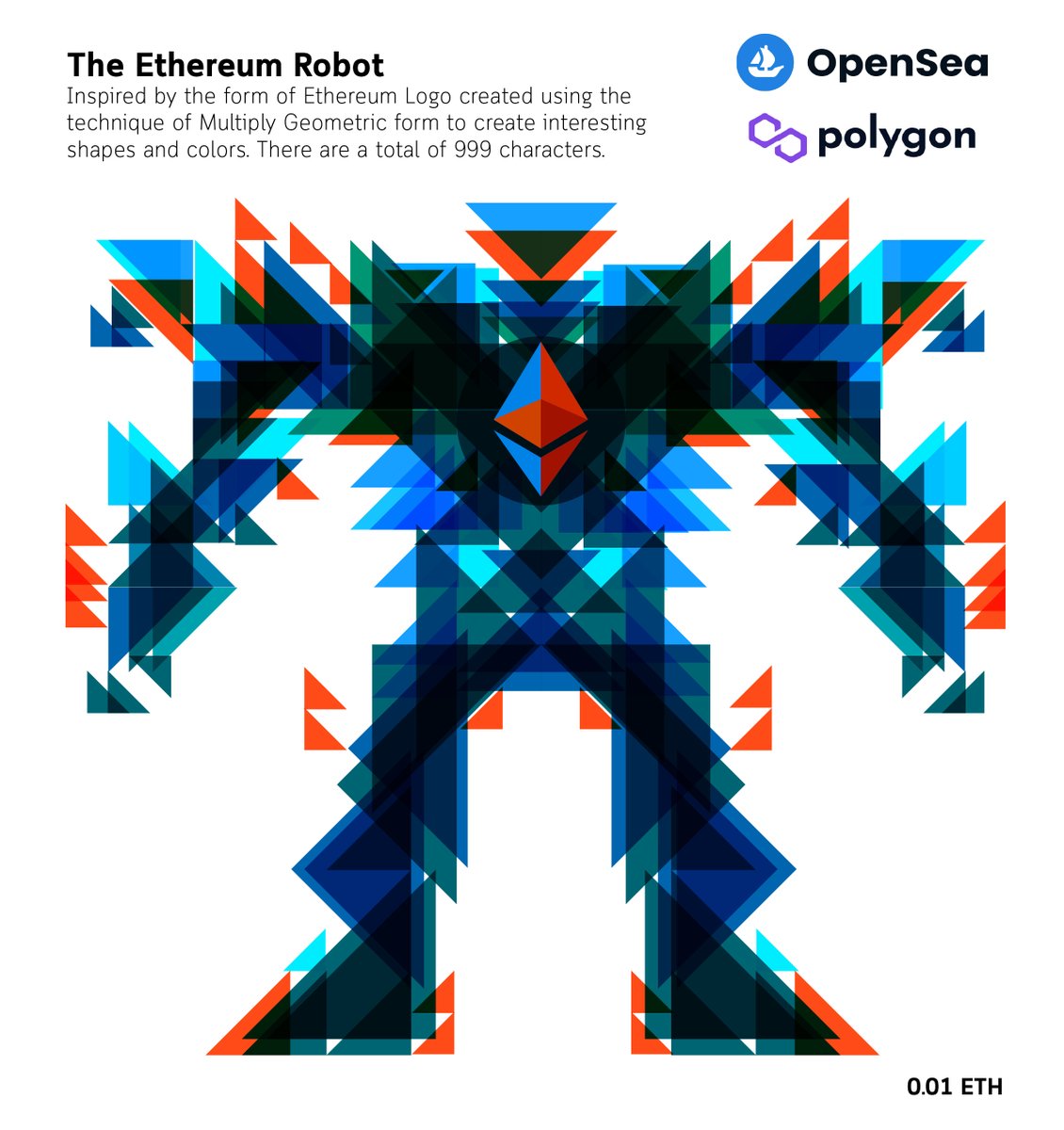 ChanchaiYupanan's tweet photo. ✨New Collection✨The Ethereum Robot
Inspired by the Ethereum Logo created using the technique of Multiply Geometric form to create interesting shapes and colors.

Check out this item on OpenSea https://t.co/JWhHESRnJ9 via @opensea

#NFTs #NFTCommunity #nftcollector #nftart https://t.co/kmOJHjKXNg