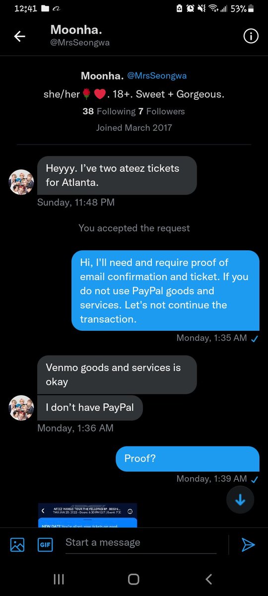 moonchildtrades's tweet photo. ! kpop scammer alert !

Review about @mrsseongwa

Long story short. They scammed me out of $300. I'm in the middle of a claim to get my money back. See FULL thread for more...

*** Warnings: I cussed a ton so if you're sensitive to that, please be aware ***

#Scammer #KpopScam https://t.co/a8bckJfNp7
