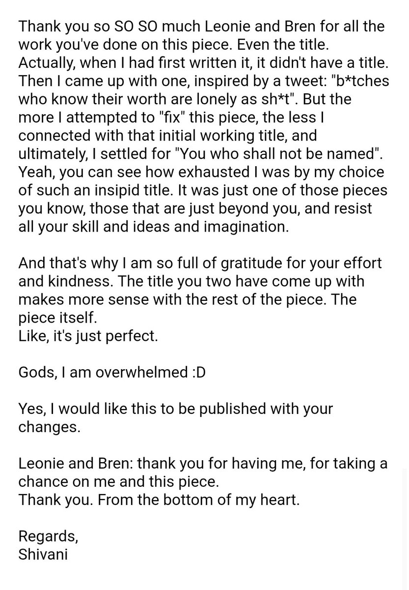 I remember writing this long ass email when @leonie_rowland wrote to me informing me of my acceptance. @BrendonBoothJo1 and her had offered edits, change in title and they helped polish this piece (read the email. The struggle is detailed there :D) @HungryGhostMag <3