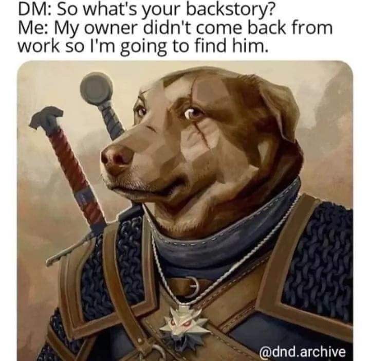 The best and most noble backstory ever. 

#DnD #TTRPG #DnDDogs