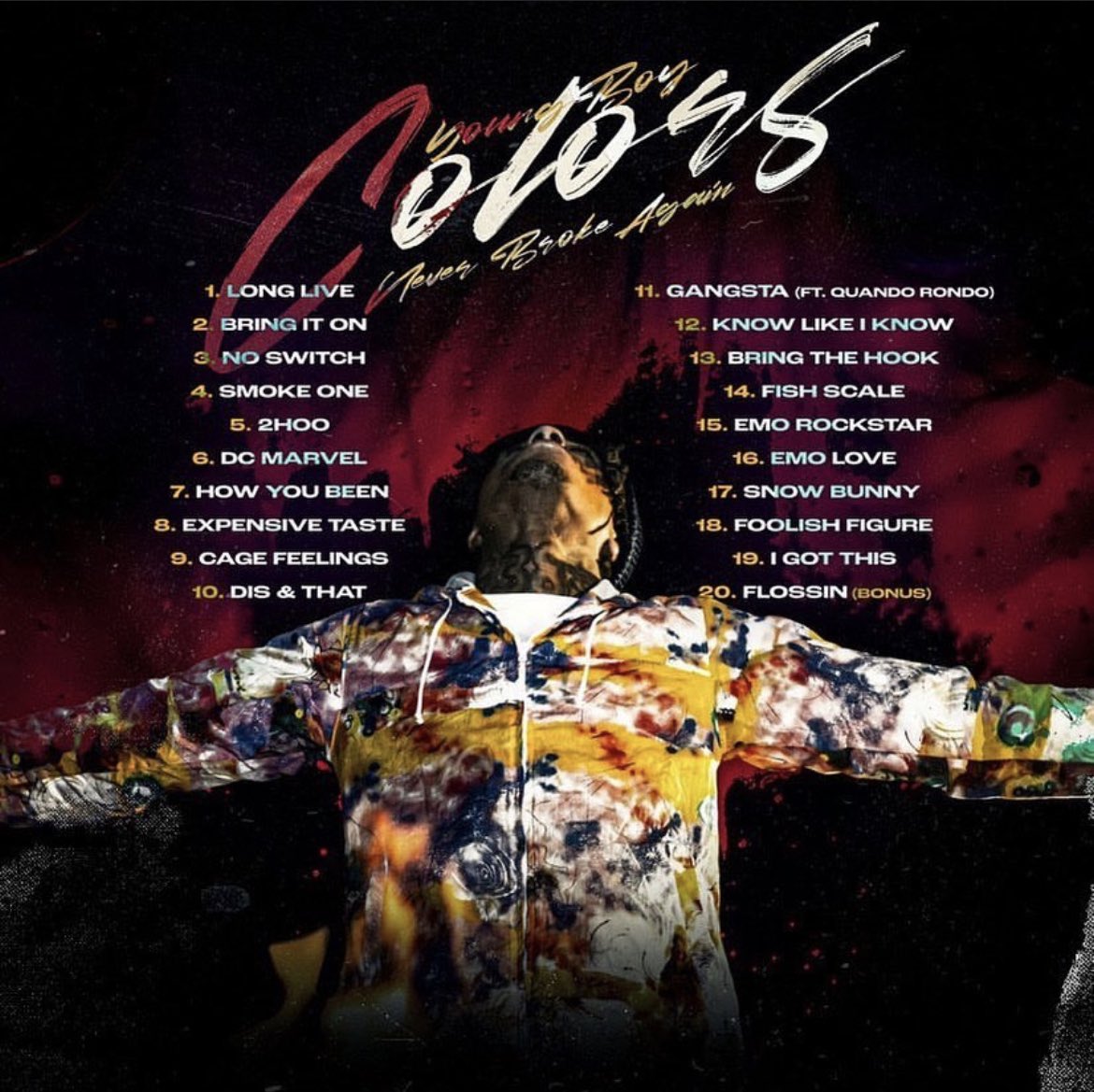 NBA YOUNGBOY - “COLORS” OUT NOW‼️

GOT 3 ON HERE:

#5 “2HOO”  🎯

#16 “EMO LOVE” 🎯

#18 “FOOLISH FIGURE”  🎯