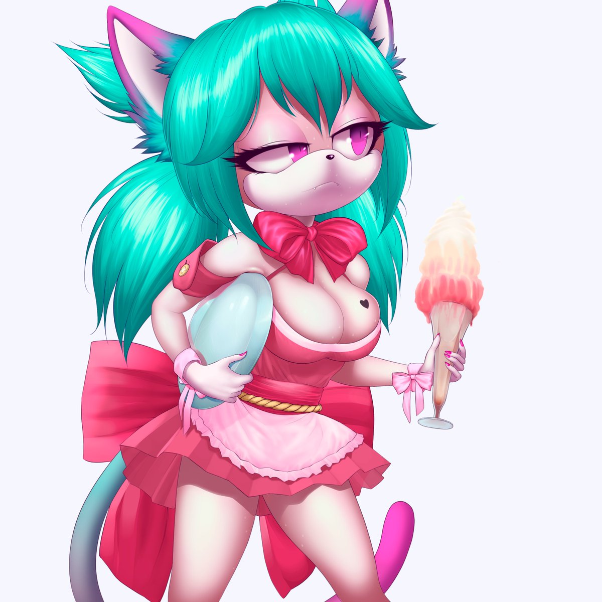 Tanya the Cat

Finally my own fanart about her, showing what the reason of ther clothes, she work in a icecream shop and works a lot during the summer day 😌🧡

Is serving an huge icecream with cream, vanilla and watermelon flavors in glass cup