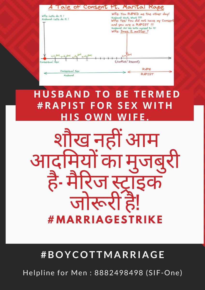 शौख नहीं आम आदमियों का मुजबुरी है- #मैरिजस्ट्राइक जोरूरी है!
It is not a hobby for common people - #MarriageStrike is necessary!
#MaritalRape PIL to term Husband #Rapist for sex with his own Wife going on.
#BoyCottMarriage with #IndianWomen!
<a href="/barandbench/">Bar and Bench</a> <a href="/LiveLawIndia/">Live Law</a> <a href="/LawBeatInd/">LawBeat</a>