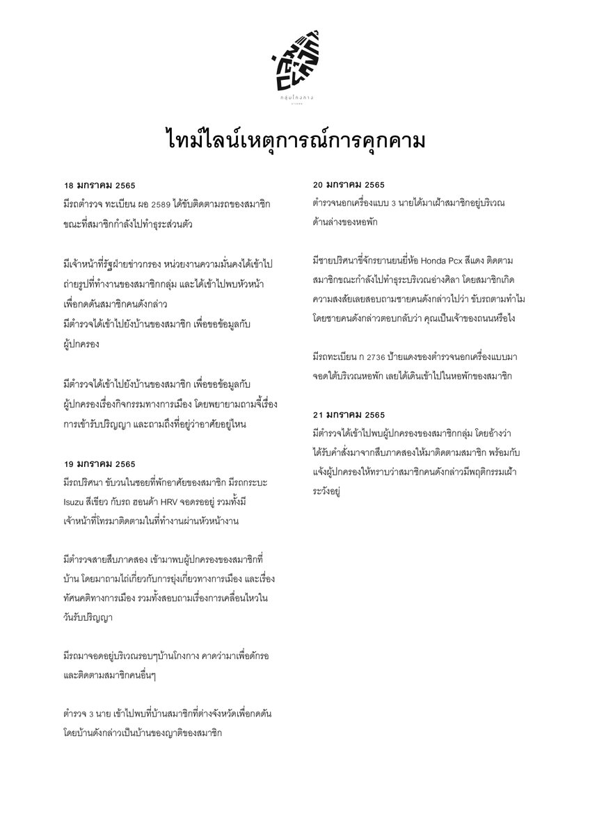 แถลงการณ์จากกลุ่มโกงกาง เรื่อง ขอประณามการคุกคาม ข่มขู่ ของเจ้าหน้าที่รัฐทุกรูปแบบ เพียงเพื่อไม่ต้องการให้เราเข้าไปอยู่ในพื้นที่มหาวิทยาลัย ระหว่างพิธีการรับปริญญาบัตรของมหาวิทยาลัยบูรพา และไทม์ไลน์เหตุการณ์การคุกคามของเจ้าหน้าที่รัฐ ระหว่างวันที่ 10 มกราคม 2565 จนถึงปัจจุบัน