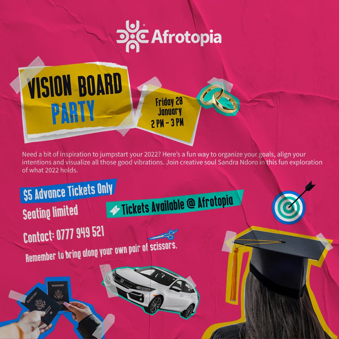 AfrotopiaZw's tweet photo. What seeds are you sowing in 2022 📆 ? Join us for this exciting transformative and impactful Vision Board Party with like-minded individuals 🤌🏽 . 

#Creative #Coworking #Event  #CreativeSafeSpace #Zimbabwe #Visual #DSA #Mercy #BtC #Nft  #redmarketsunday https://t.co/uG2eHOEXVn
