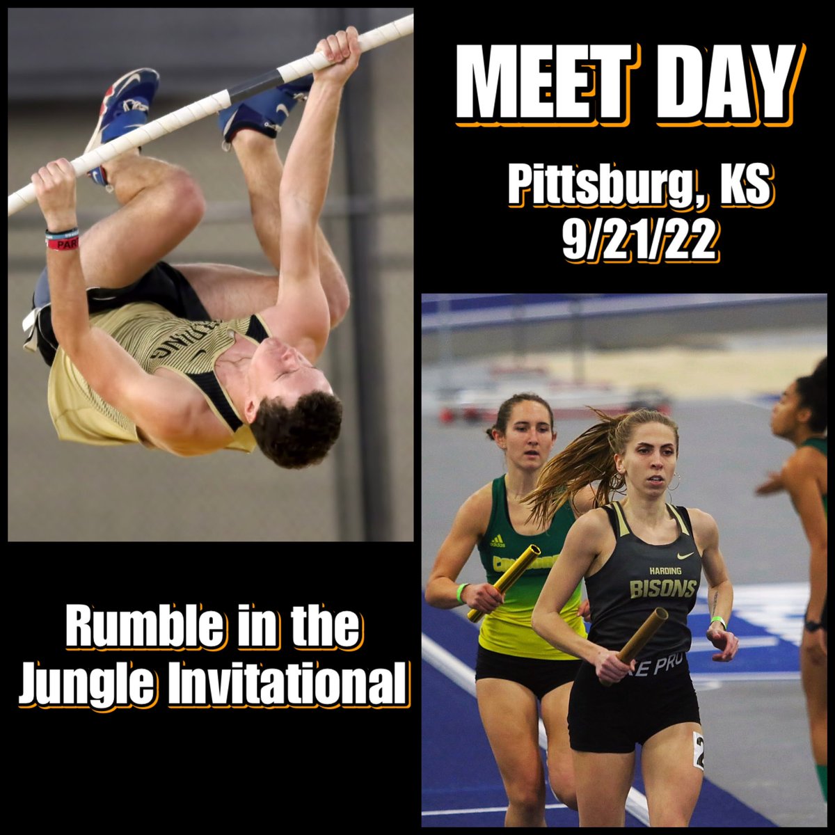 Harding’s Track &amp; Field Indoor Season starts today at Pitt State, good luck Bisons! 
Live results can be found at: milesplit.live/meets/457189