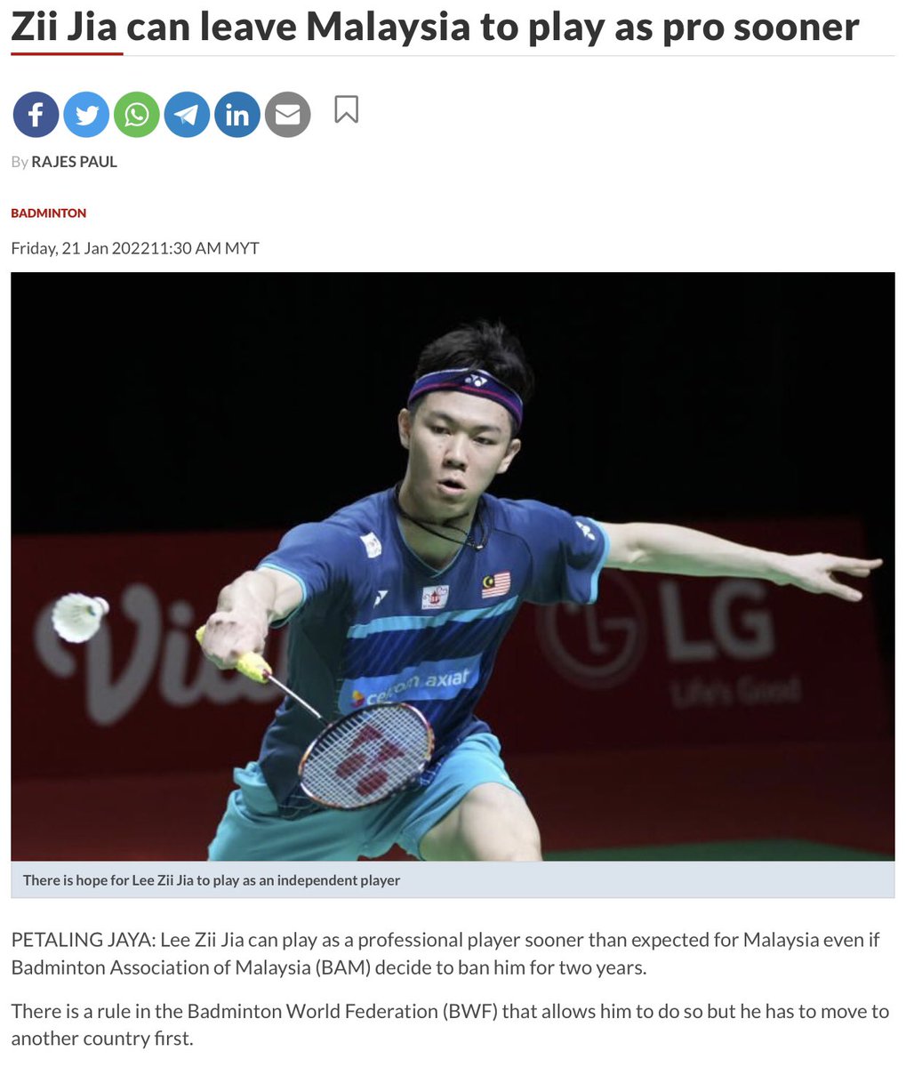 craigansibin's tweet photo. Zii Jia can leave Malaysia to play as pro sooner

If BAM still berkeras hati xnk renego, Lee Zii Jia masih boleh bermain badminton melalui Persatuan 🏸 negara lain. Tak perlu tukar kewarganegaraan &amp; masih bermain untuk MALAYSIA 🇲🇾.

Bam!!! That’s for you BAM.

#BadmintonMalaysia https://t.co/c4hvu2zHc9