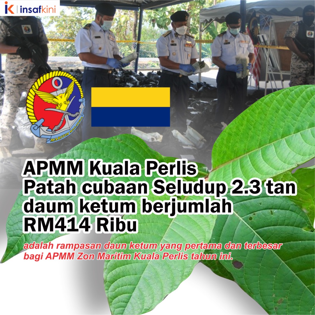 InsafKini's tweet photo. Tahniah..!!

Ketangkasan Agensi Penguatkuasa Maritim Malaysia (APMM  )berjaya mematahkan cubaan menyeludup 2.3 tan daun ketum bernilai Rm 414.000 di perairan kuala Perlis  hari Sabtu lalu.

Pengarah APMM Negeri Kedah dan Perlis , 
Baca lanjut di
https://t.co/779jGaKpiW https://t.co/Nkb5TdmnPv