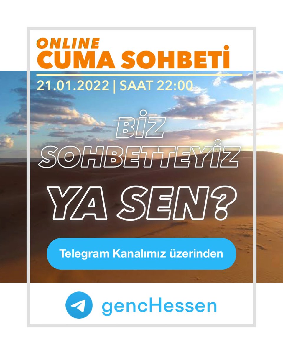 gencHessen's tweet photo. Online Cuma Sohbeti
22.01.2022 | Saat 22:00
•••
#ikiHaftadaBir #Sohbet #hessengenclik #genchessen https://t.co/EdVw4dUYIz