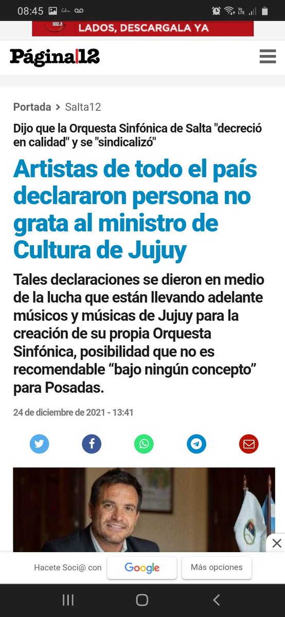 Luego de este payaso, la Secretaria de cultura,  apoyo este repudiable comentario . En un mundo paralelo inexistente estos cargos se rinden , se valora y los funcionarios publicos quieren que crezca , el artista y la cultura en salta/jujuy .