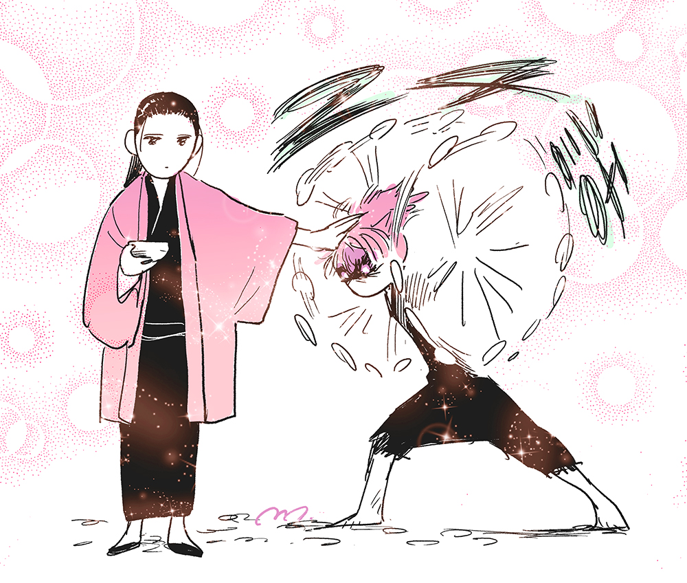 haori japanese clothes long hair kimono black hair pink hair ponytail  illustration images
