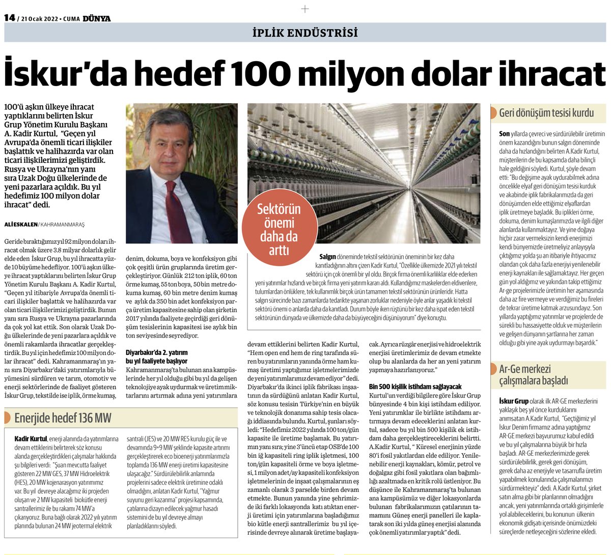 AliEskalen's tweet photo. İSKUR’UN 2022 İHRACAT HEDEFİ 100 MİLYON DOLARI AŞMAK https://t.co/R0LLNBzL5P