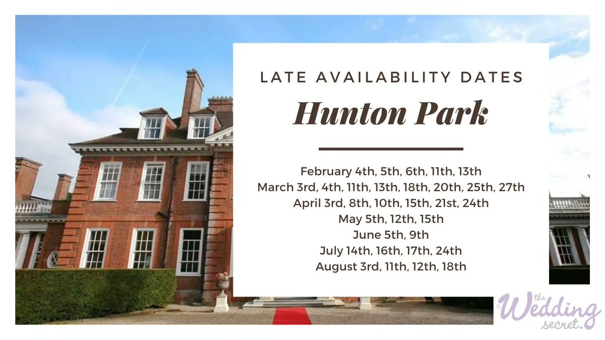 We have some late availability dates for <a href="/HuntonParkHotel/">Hunton Park Hotel</a> that are perfect for some last minute love birds! Take a look to see if any of these dates could suit your diary... buff.ly/3Ftlflw #wedding #lateavailability