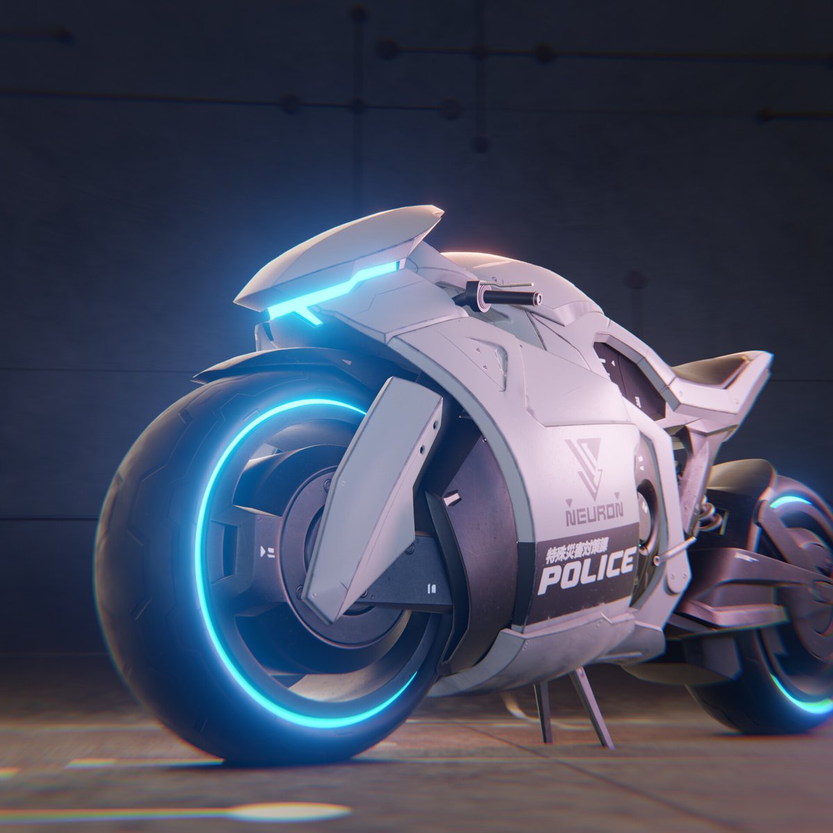 'Neuron Police Motorcycle - Astral Chain fanart' by <a href="/PomVFX/">Aloïs | Pom 🍏</a> blenderartists.org/t/neuron-polic… #b3d #blender3d #blenderart #blenderrender #blendercommunity