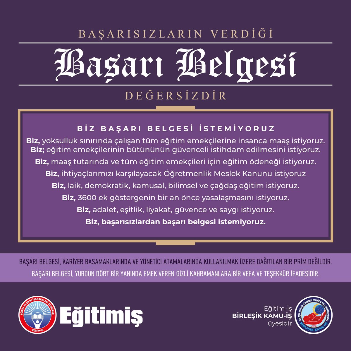 Başarısızların verdiği Başarı Belgesi Değersizdir!