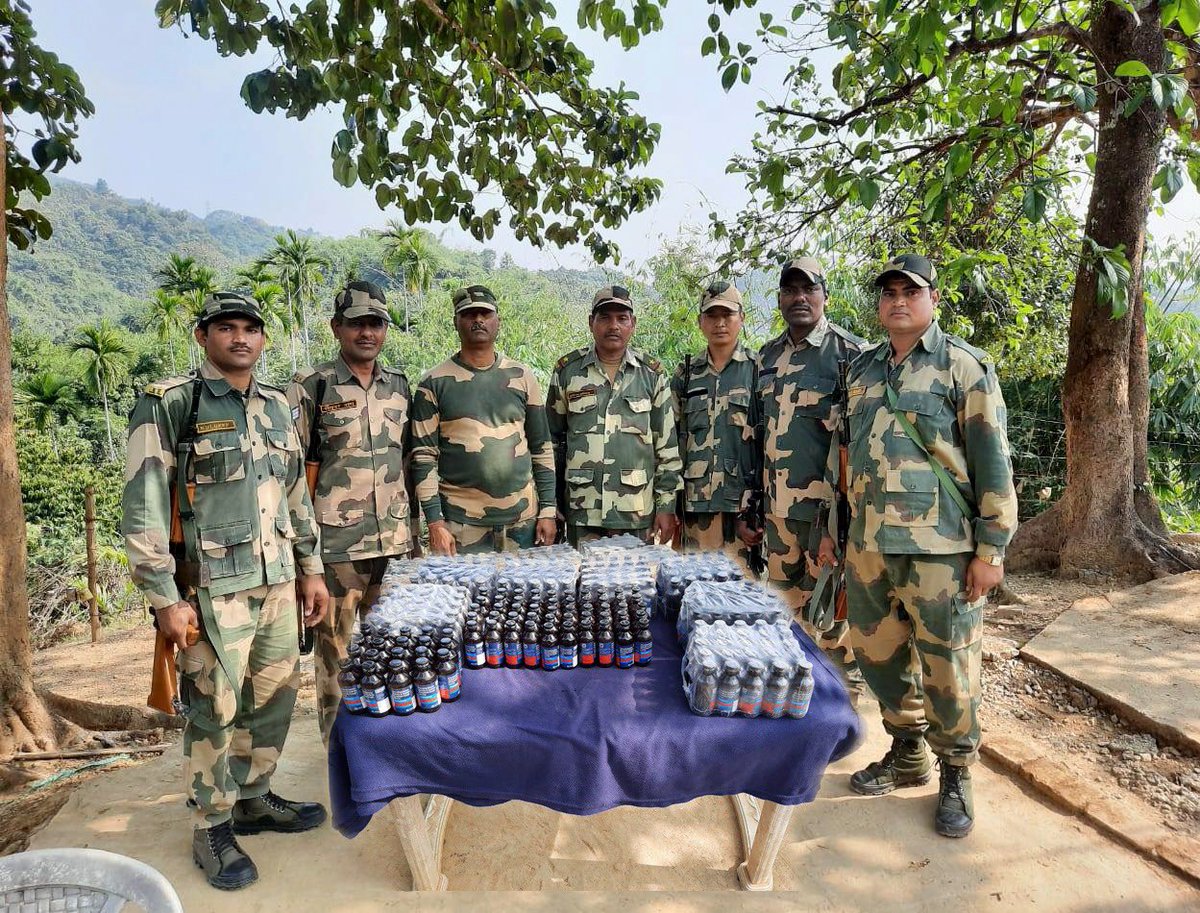 BSF_Meghalaya's tweet photo. Acting on a specific info, alert troops of #BSF #Meghalaya Frontier on 20 Jan 2022, seized 4450 Kg #Drypea, 316 Nos #Saree, 245 Btl #Phensedyl and 01 Bolero pickup worth Rs. 47,15,700/- in different operations, during which three Indian Nationals were also apprehended. https://t.co/jK47XpnEzS
