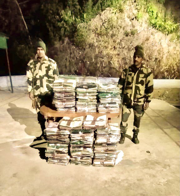 BSF_Meghalaya's tweet photo. Acting on a specific info, alert troops of #BSF #Meghalaya Frontier on 20 Jan 2022, seized 4450 Kg #Drypea, 316 Nos #Saree, 245 Btl #Phensedyl and 01 Bolero pickup worth Rs. 47,15,700/- in different operations, during which three Indian Nationals were also apprehended. https://t.co/jK47XpnEzS