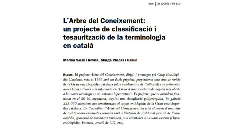 revistaItem's tweet photo. ‘L'Arbre del Coneixement: un projecte de classificació i tesaurització de la terminologia en català” de @MarinaSalse i @mpradas. 
L’article més llegit el 2021 a #arxiuITEM 🧐
https://t.co/Pm6sfM1Eue 
@enciclopediacat #classificació #tesaurus #terminologia https://t.co/ou2jE7UoJo