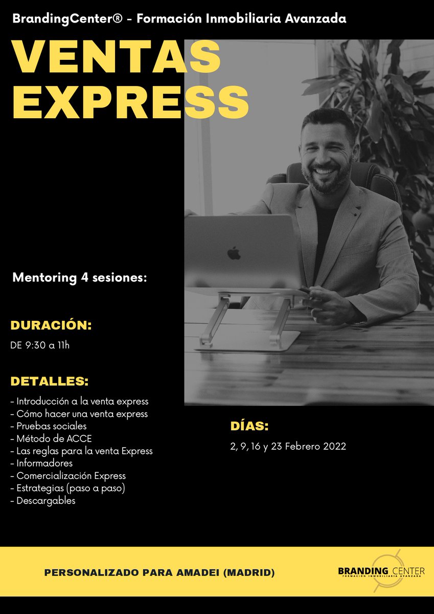 Desde #AMADEI os presentamos una nueva formación para los días 2, 9, 16 Y 23 de febrero sobre VENTAS EXPRESS impartida por Alberto Conesa. No dejes pasar esta oportunidad y ¡apúntate pinchando en el siguiente link! 💻📚🏠 bit.ly/3tQutGj 
#FormacionInmobiliriaria