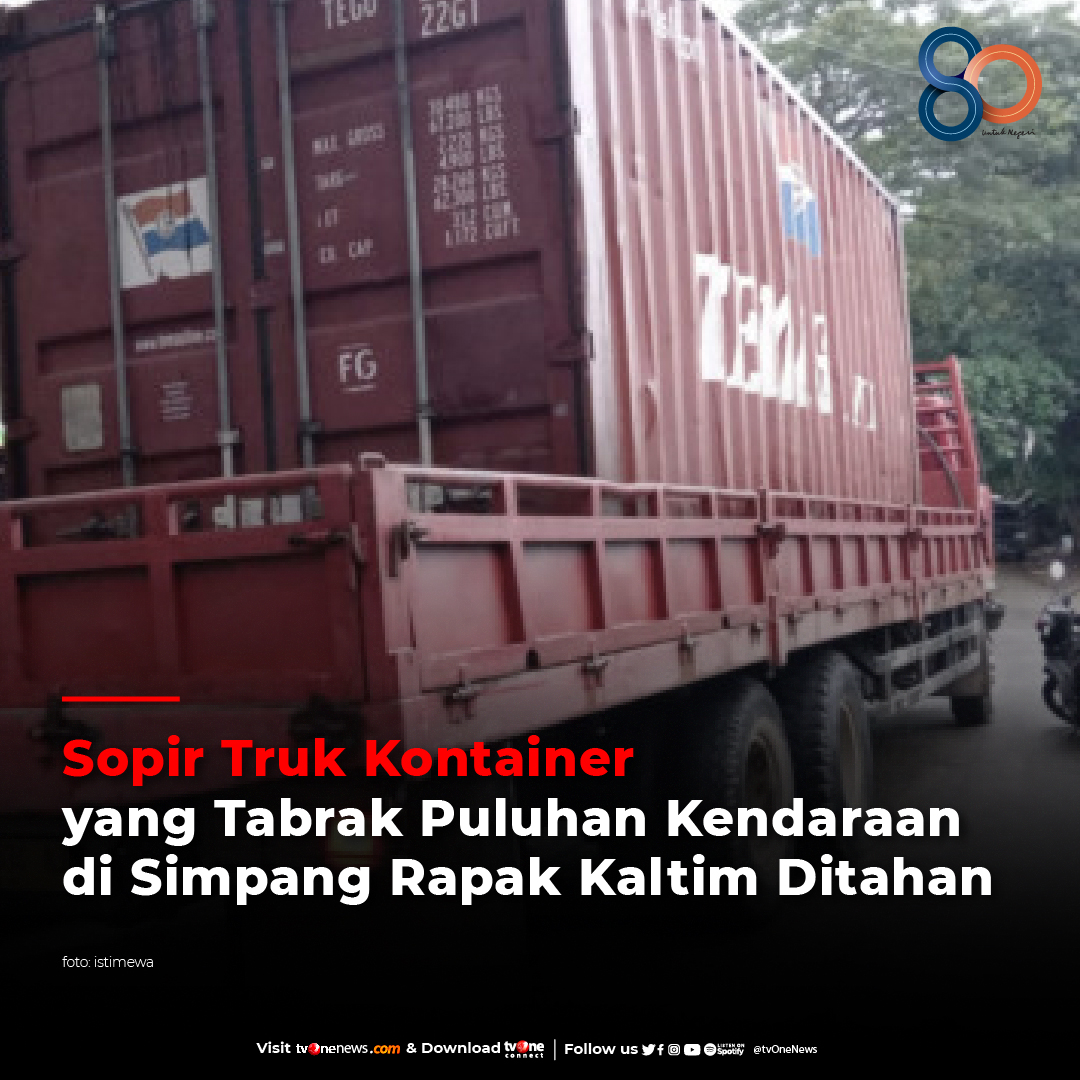 tvOneNews's tweet photo. Muhammad Ali (48), sopir truk kontainer yang menabrak puluhan kendaraan di Simpang Rapak, Balikpapan, Kalimantan Timur, Jumat (21/1/2022) ditahan polisi. 

Baca berita selengkapnya di https://t.co/8cuZTI4SsW 
#NewsOne #CariBeritaditvOne #tabrakanmaut #Kaltim https://t.co/7qIt1oeP1P