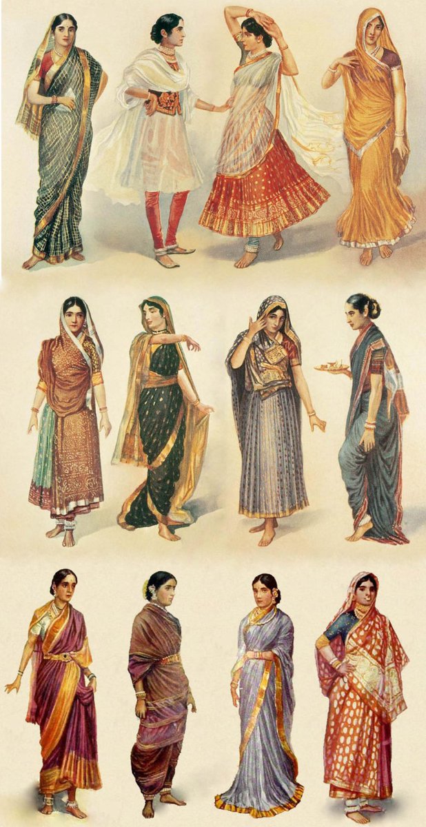 Watercolor illustrations of different styles of Saree & clothing worn by women in South Asia by artist M.V.Dhurandhar.

Date:1928
Source:@WikiCommons 

#saree #mvdhurandhar #sareehistory #sari #indianart #indianfashion #fashion #indiancostumes #southasianfashion #traditional