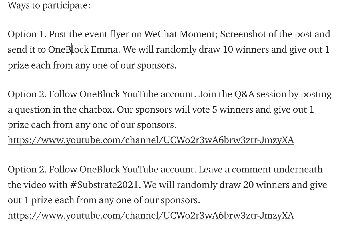 OneBlock_'s tweet photo. 3/3 Here's how to win a surprise prize. A surprise prize is an item that is selected from the mega package. You have 3 ways to participate. Participate before 10:30 pm on Jan. 22nd.
#substrate2021 https://t.co/veeyYv1fcz