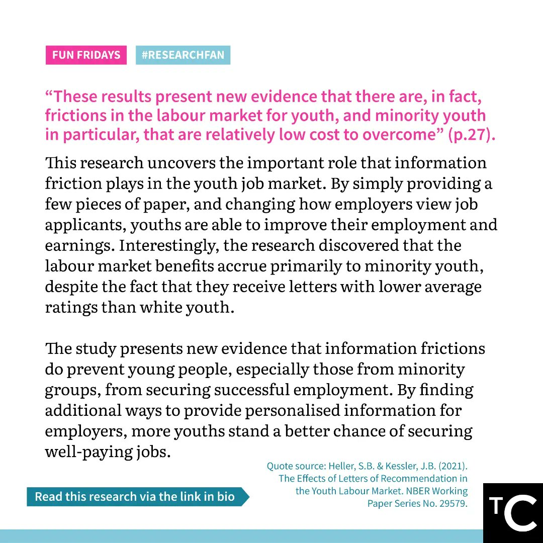 CentreMY_'s tweet photo. For this #FunFriday, TC Research Advisor and #ResearchFan, @ziadrazak recommends a piece by Sara B. Heller and Judd B. Kessler that probes the impact of information friction on the employability of young job seekers. 
Click on this link to read piece: https://t.co/LfrKGYxPmv https://t.co/W0N9hMMxCP