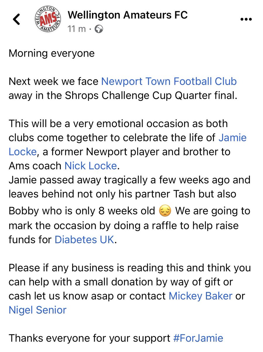 TelfordTownFC's tweet photo. Please everyone share to see what we can raise for a great cause after the passing of @jmelocke https://t.co/1WGCtwoO5n